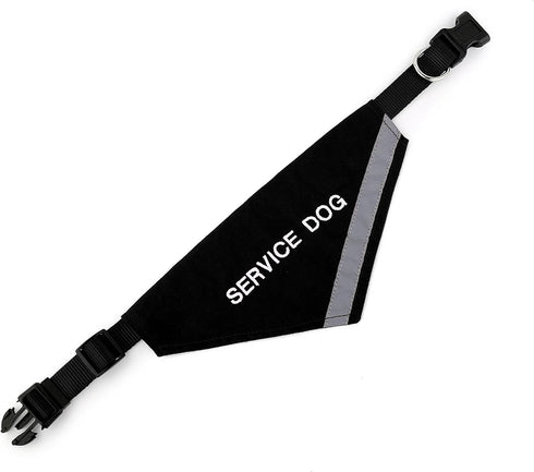 Doggie Stylz Service Dog Bandana with Reflective Strip and Matching Collar, Black XS (Neck 8-12")