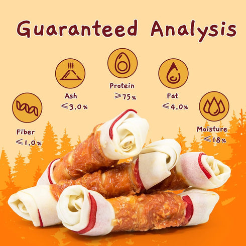 Jungle Calling Chicken Wrap Knotted Bones - 6.5" Pack of 4, Long Lasting Beefhide Treats for Large Dogs