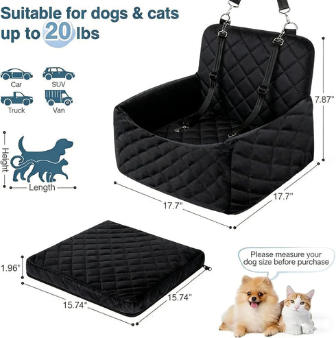 35lbs,Detachable 2 Dog Car Seat for Small Medium Dogs - Memory Foam Seat with Cushion for Pets Under & Machine Washable