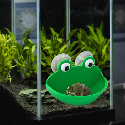 Frog Habitat Dish Holder with Suction Cups, Cute Frog Terrarium Decor for Fish Tank Decoration for Tree Frog Toad