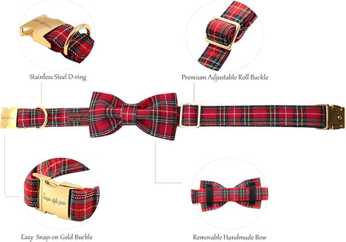 Unique Style Paws Christmas Dog Collar Bow Tie, Adjustable Collars for Small Medium Large Dogs