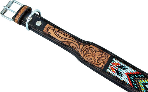 Leather Dog Collar, Western Style, Heavy Duty, Hand Tooled, Adjustable, for Puppies and Big Dogs