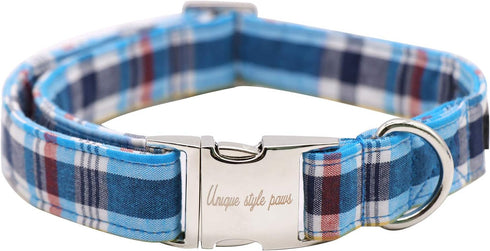 Unique Style Paws Plaid Dog Collar with Bow, Adjustable Soft and Comfy Bowtie Collars for Small Medium Large Dogs (XS)