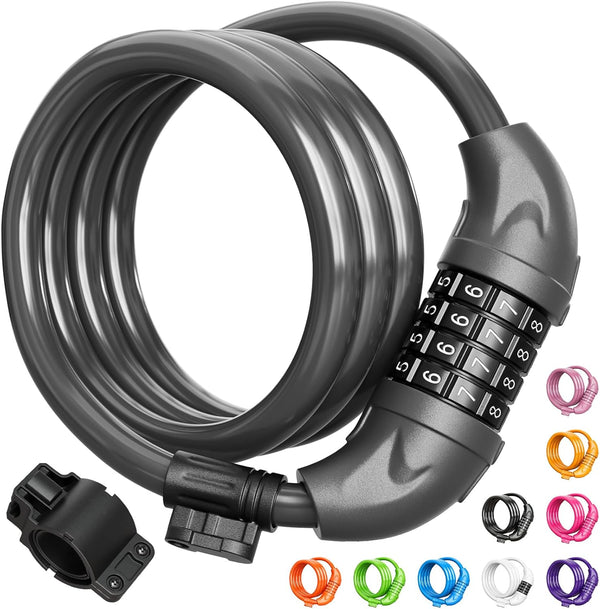 Titanker Bike Lock, 4 Feet Cable Lock, 1/2 Inch Resettable Combination with Mounting Bracket for Bicycles