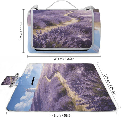 LZQPOEAS (58.3" 58.3"), Provence Meadow Picnic Blanket Outdoor, Square Foldable Lightweight Waterproof Beach Mat X