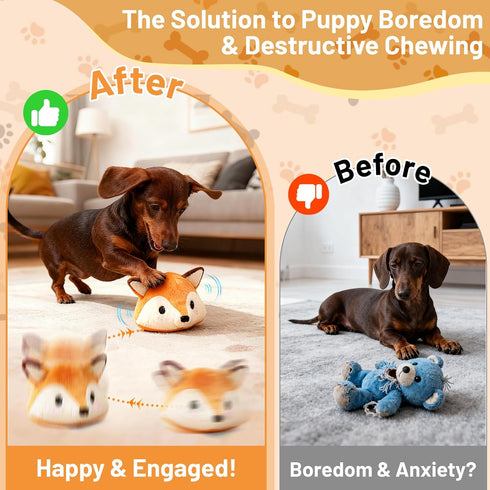 Interactive Fox Puppy Toy for Anxiety & Boredom Relief - Automatic Self-Moving, Bouncing & Vibrating with Sound