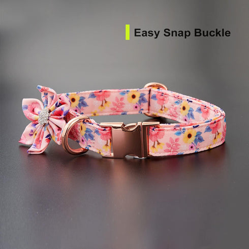 Dog Collar with Daisy Tie, 3 Patterns Soft & Comfy Flower Print Padded Pet Collars with Strong Metal Buckle for Boy and
