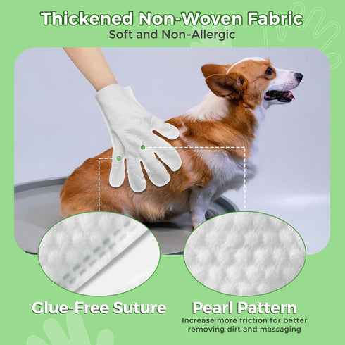 Extra Thick Pet Bathing Wipes for Dogs & Cats, Cleaning & Deodorizing Grooming Gloves, 2 Pack, 12 PCS
