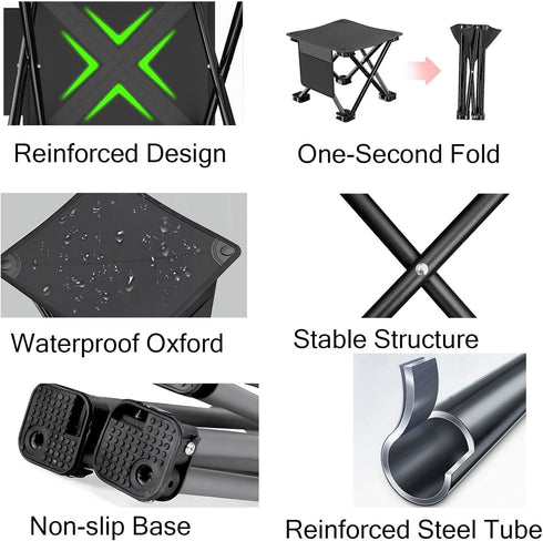 Fffgeejiao 2 14 Inches (Black-2Pcs) Pcs Lightweight Folding Camping Stool Camping Chair Seats with Side Pocket