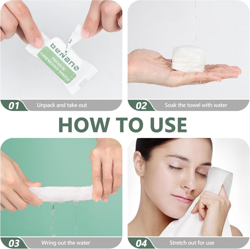 Benano 100% 11.8 9.4 Premium Disposable Compressed Face Towels Tablets, USDA Biobased Quick Dry Portable Thick
