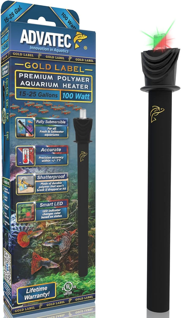 Premium Polymer Aquarium Heater, 100 Watts for Fresh & Saltwater Aquariums, LED Temperature Control (15-25 Gallons)