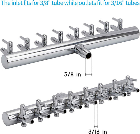 Pawfly 8-Way Aquarium Air Flow Control Lever Valve - Chromium Copper Distributor Fish Tank Splitter Pump Accessories