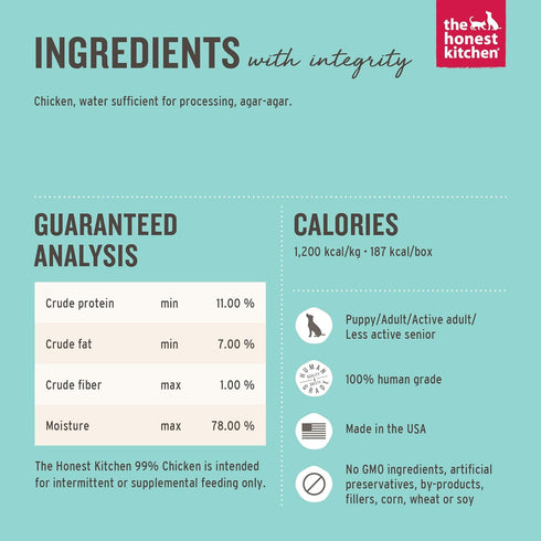 The Honest Kitchen Human Grade Grain Free Meal Booster - 99% Chicken (12 pack) - 5.5 oz