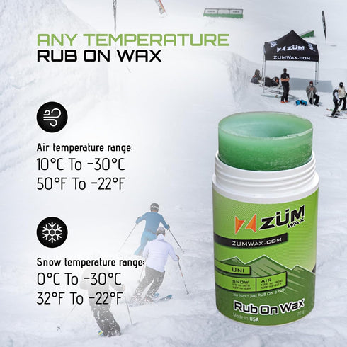 ZUMWax Rub-On Ski/Snowboard Wax, 70g, Any Temperature, Easy Cork Applicator, Made in USA