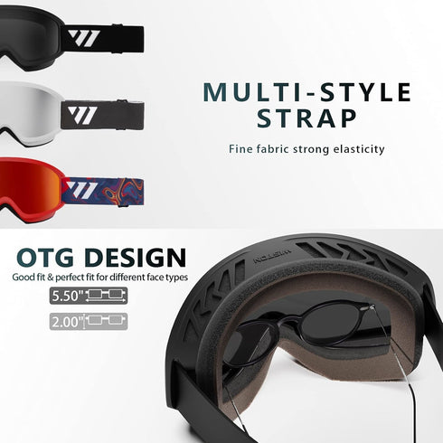 WISTON Ski Goggles, OTG Snow/Snowboard Goggles for Men, Women & Youth, 100% UV Protection W1