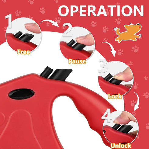 Retractable Dog Leash, 16ft Walking Leash for Small Dogs up to 77lbs, Non-Slip Handle - Red