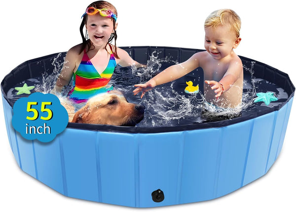 CACSPS Foldable Dog Pool, 55" x 12" Kiddie Pool with Hard Plastic, Non-Slip