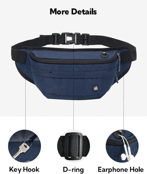 WATERFLY Large Water Resistant Fanny Pack for Men Women, Hiking Waist Bag for Running, Walking, Traveling, All Phones