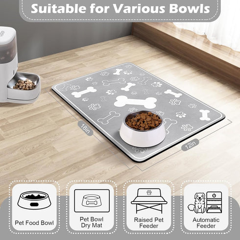 Pet Feeding Mat, Rapid Absorbent Dog Cat Food Mat with Rubber Backing, Protect Floors from Messy Drinkers (12"x18",
