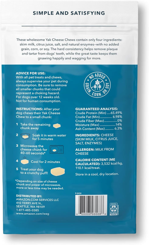 15lbs 3 Count, 3.3 oz Amazon Brand - Wag Yak Cheese Himalayan Dog Chews, Dog Treats for Small Size Dogs, All Natural