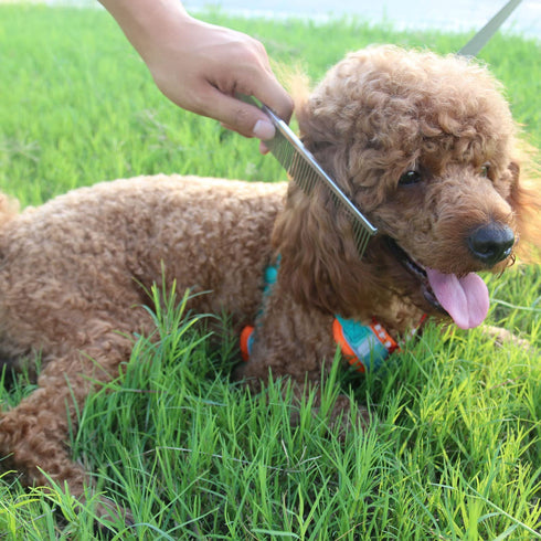 ROPO Dog Comb Tool for Removing Matted Fur, Pet Dematting Comb with Rounded Teeth and Non-Slip Grip Handle