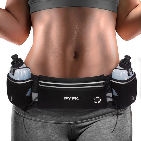 PYFK Upgraded Running Belt with Water Bottles, Hydration Belt for Men and Women, Fanny Pack for Running Hiking