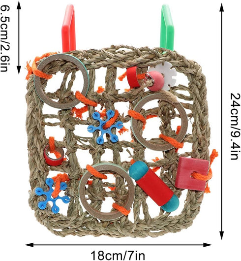 Wontee Hanging Bird Climbing Net for Parrot, Straw Braid Rope Foraging Wall Swing Toy for Budgie Cockatiel