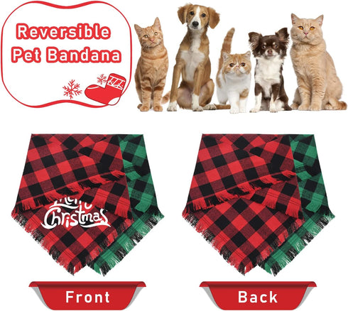 Malier 2 Pack Dog Bandana, Christmas Classic Buffalo Plaid Pattern with Tassels for Small Medium Large Dogs