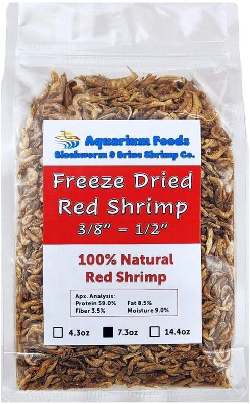 Aquatic Foods Inc. 3/8" 1/2" Reptiles7.3oz Red Shrimp, to Floating Freeze Dried Red Shrimp for All Tropical Fish