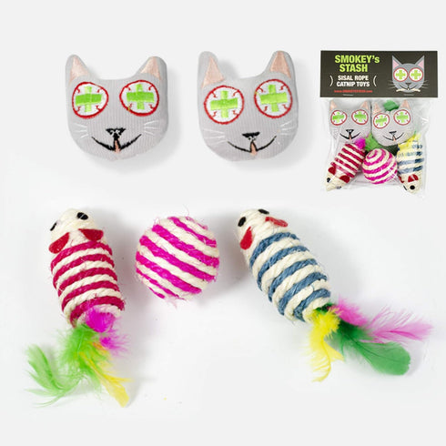 Smokey's Stash Catnip Filled Cat Toys, Sisal Mouse and Ball