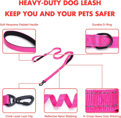 Reflective Nylon Dog Leash - Heavy Duty Hero Leash with Two Handles for Night Safety Training, 6FT×1'' Light Blue