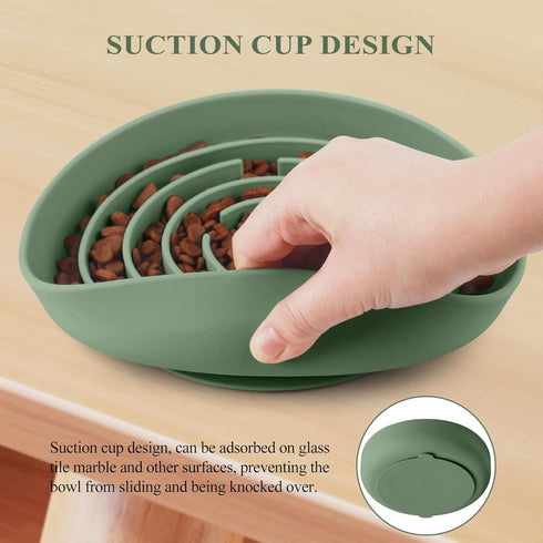 Coomazy Silicone Slow Feeder Dog Bowls with Suction Cups, Non-Slip Design for All Breed Dogs, Avocado Green