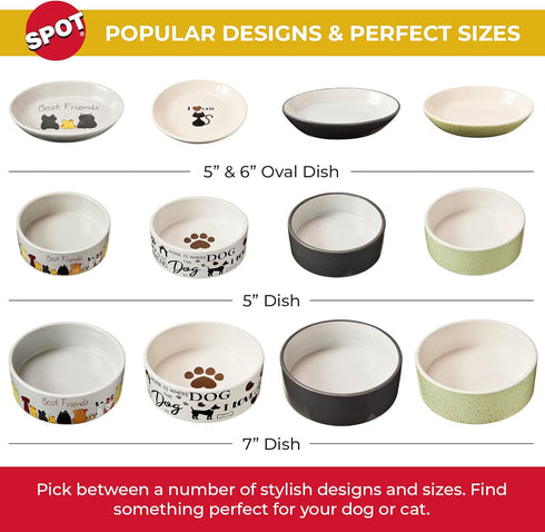 SPOT by Ethical Products - Heavy Ceramic High Gloss Dog Bowl - BEST FRIENDS 6" Oval Cat Dish - Dishwasher Safe