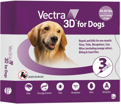 Vectra 3D for Dogs - Flea, Tick & Mosquito Treatment for Large Dogs (56 to 95 lbs) - 3 Month Supply