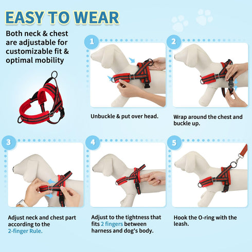 SlowTon No Pull Small Dog Harness & Leash Set, Adjustable Soft Vest Harness for Small Medium Dogs (R-Front Clip, S)