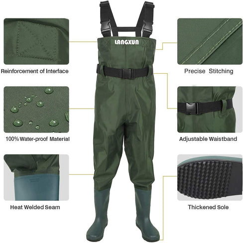 LANGXUN Kids Chest Waders for Fishing, Waterproof Hunting Waders for Boys and Girls, Age 2/3 Toddler