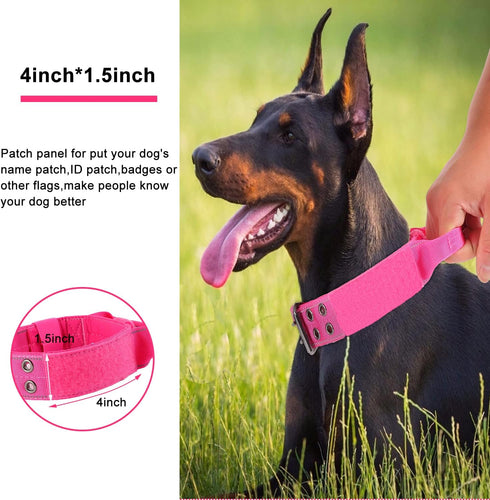 Reflective Dog Collar Tactical Dog Collar Heavy Duty Dog Collar with Control Handle and Metal Buckle for Dog Training(Large, Pink)
