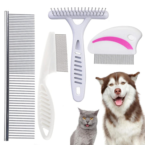 Tear Stain Remover Combs, Professional Pet Grooming Brush, Stainless Steel Undercoat Rake and Flea Combs