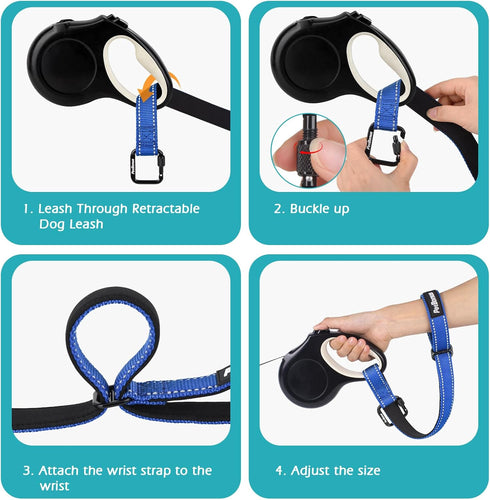 PetBonus Dog Leash Wrist Strap, Lockable Reflective Short Lead with Adjustable Soft Padded Handle for Walking, Blue