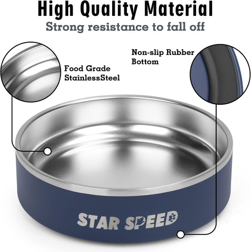 24oz Stainless Steel Dog Bowls with Rubber Bottom, Non-Slip Double Wall for Small & Medium Dogs