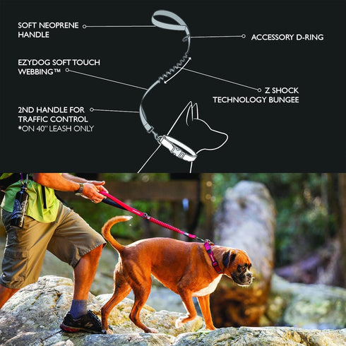 EzyDog Zero Shock Leash - Shock Absorbing Bungee Dog Leash & Training Lead, Double Handle Reflective for Walking,
