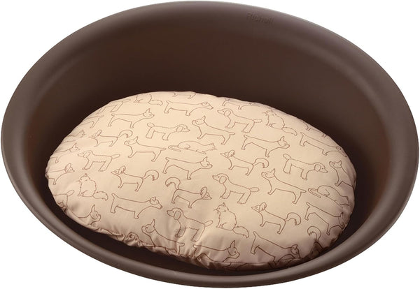 Richell Oval Pet Bed for Medium Dogs & Cats, Flexible Waterproof Plastic Frame with Washable Polyester Cushion,