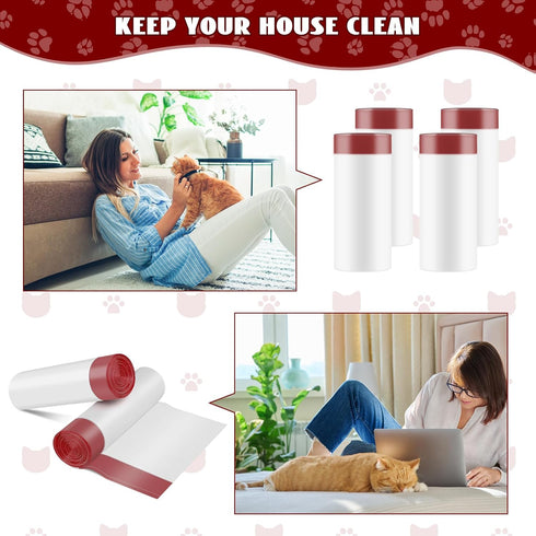 Cat Waste Bags, 19.7 x 17.7 Inches, 4 Packs/80 Counts, White-Red, for Automatic Cleaning Litter Boxes