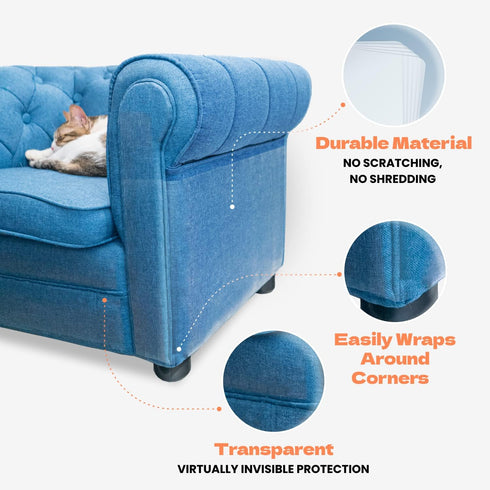 Cat Scratch Couch Protector - 12XL Clear Sheets, Extra Durable, Easy to Customize, Residue-Free