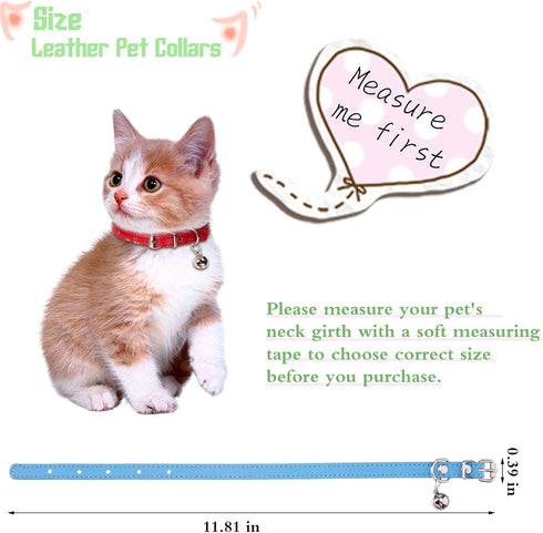 Weewooday 6 Pieces Leather Cat Collar with Bell, Cute Pet Kitten Collar for Boy Girl Cats, Safety Elastic Strap for