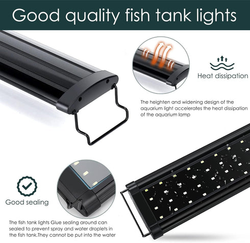 AQQA Full Spectrum LED Aquarium Light - Adjustable 12"-54" Multi-Color White Blue Red Green LEDs for Freshwater Plants