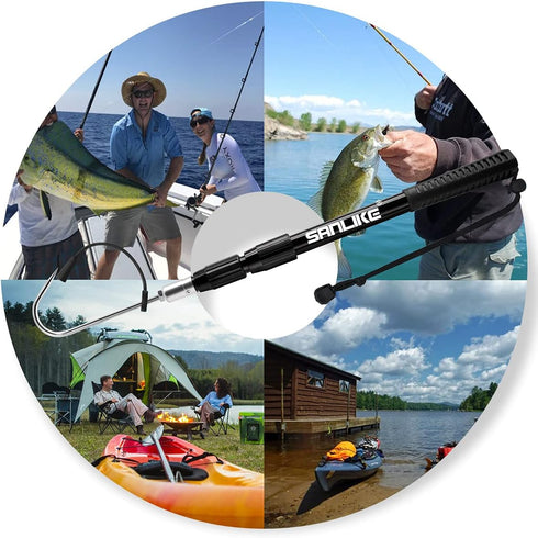 SANLIKE Telescopic Fish Gaff, Stainless Sea Fishing Spear Hook Tackle, Soft Handle Aluminium Alloy Pole for Saltwater