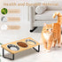 Raised Elevated Cat Food Water Bowl, Small Dog 15° Tilted Feeding Tray with 3 Stainless Steel Bowls (Wood Color)