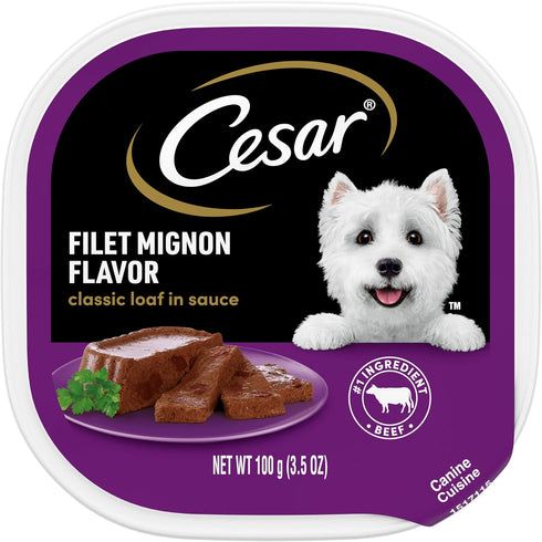 CESAR Wet Dog Food Classic Loaf in Sauce: Filet Mignon Flavor (24) 3.5 oz Easy Peel Trays