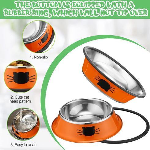 6 Pcs Cat Bowls for Food and Water, Stainless Steel PET Dishes 7 oz with Anti Slip Rubber Base for Indoor Pets